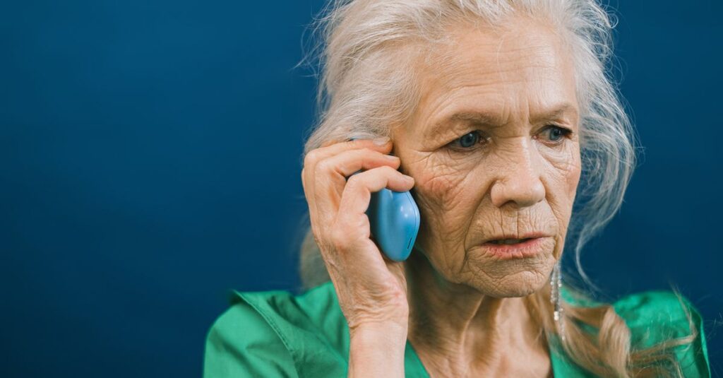 worried elderly person phone call